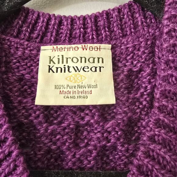 Kilronan Wear 100% Merino Wool Sweater Cardigan Purple Size L Large - Picture 5 of 11